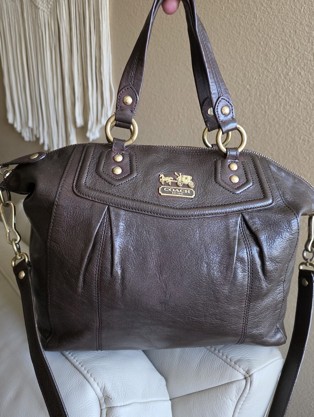 Coach Brown Leather Shoulder Bag with Gold Hardware